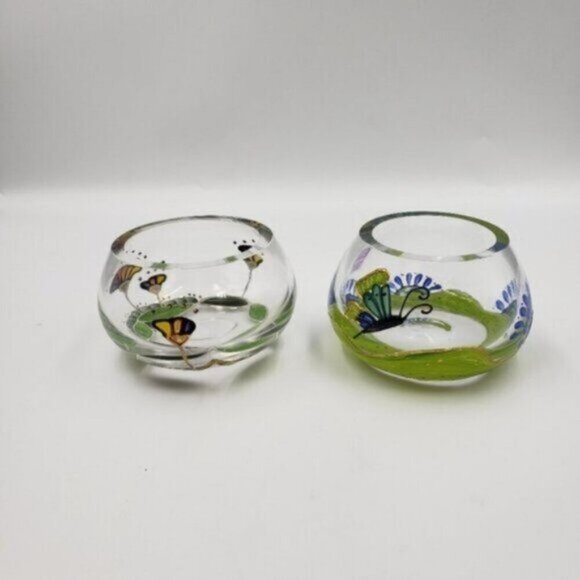 Nagel Glass Votive Candle Holders Hand Painted Colorful Heavy Glass Floral Two - Picture 9 of 15